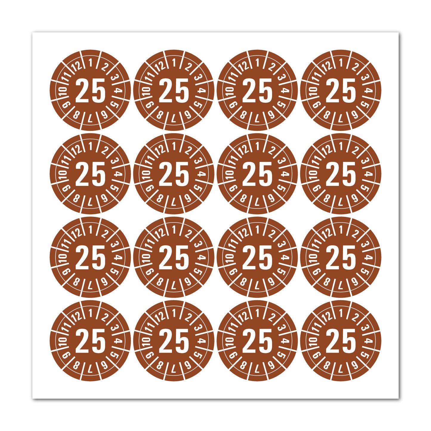 Prüfplaketten 2025 selbstklebend Ø 30 mm 16 Stück pro Bogen | Robust & zuverlässig