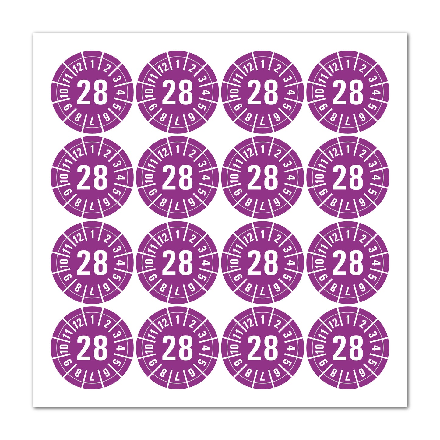 Prüfplaketten 2028 selbstklebend Ø 30 mm 16 Stück pro Bogen | Robust & zuverlässig
