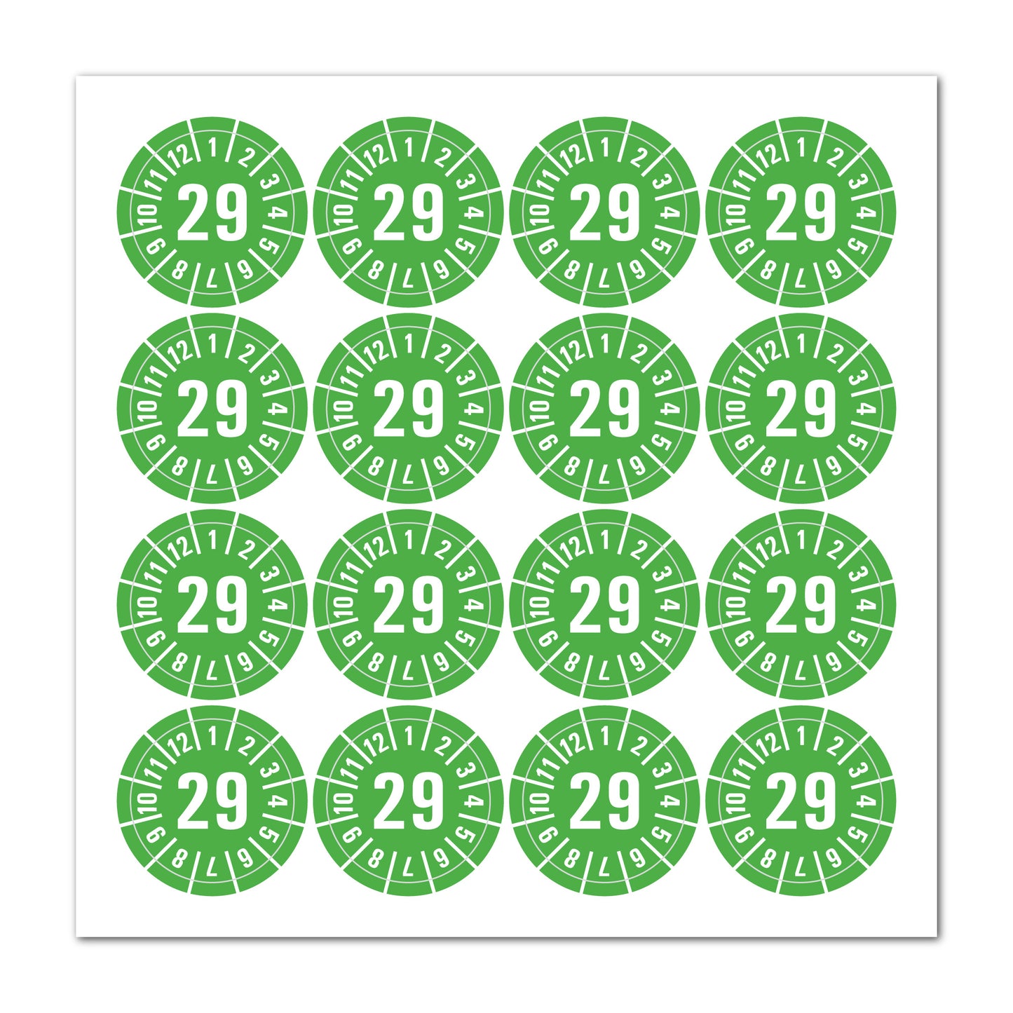 Prüfplaketten 2029 selbstklebend Ø 30 mm 16 Stück pro Bogen | Robust & zuverlässig
