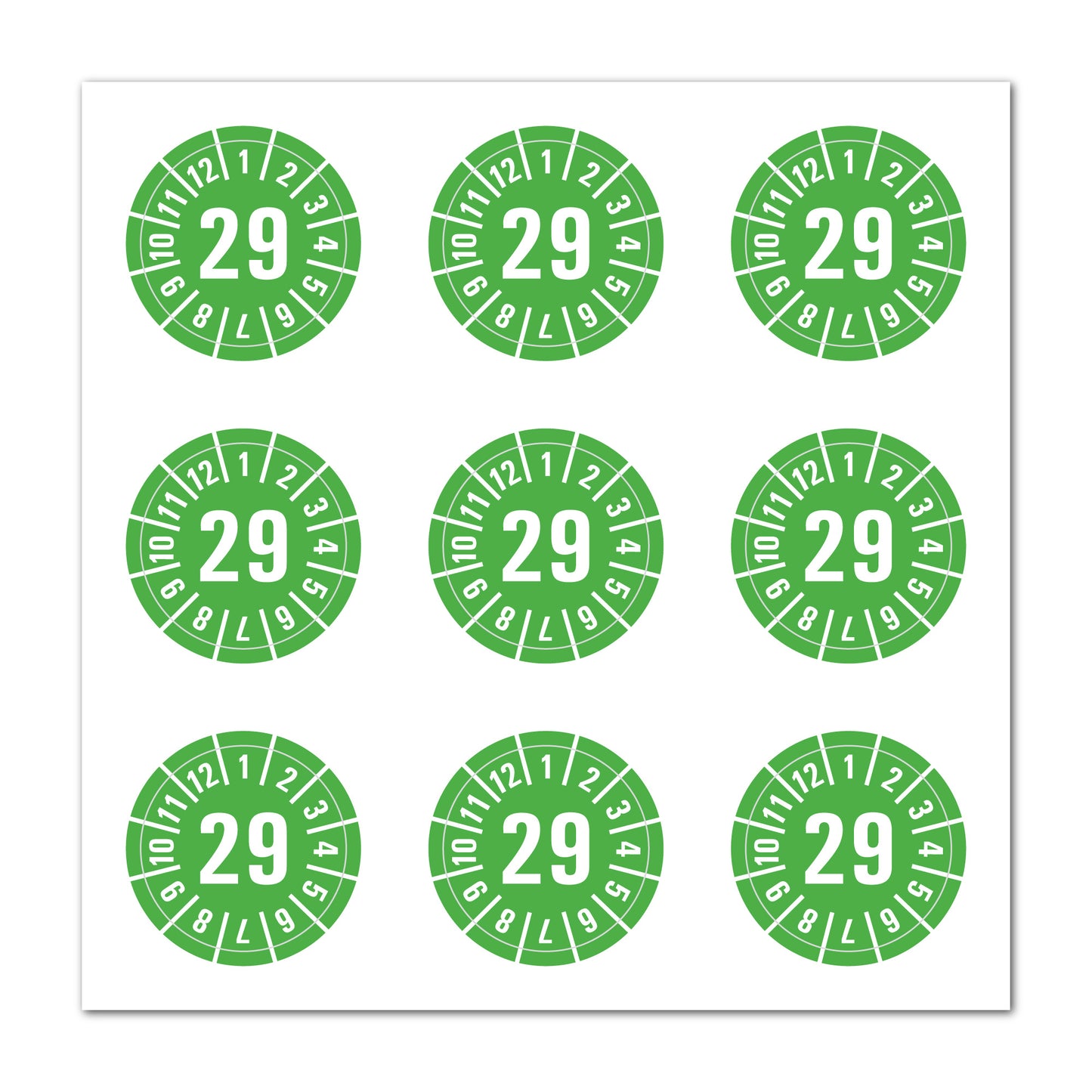 Prüfplaketten 2029 selbstklebend Ø 35 mm 9 Stück pro Bogen | Robust & zuverlässig