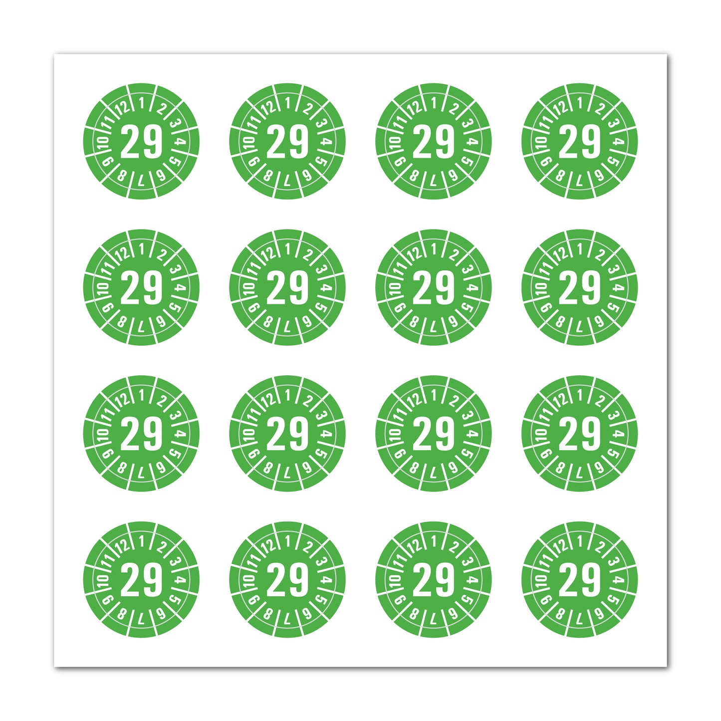Prüfplaketten 2029 selbstklebend Ø 25 mm 16 Stück pro Bogen | Robust & zuverlässig