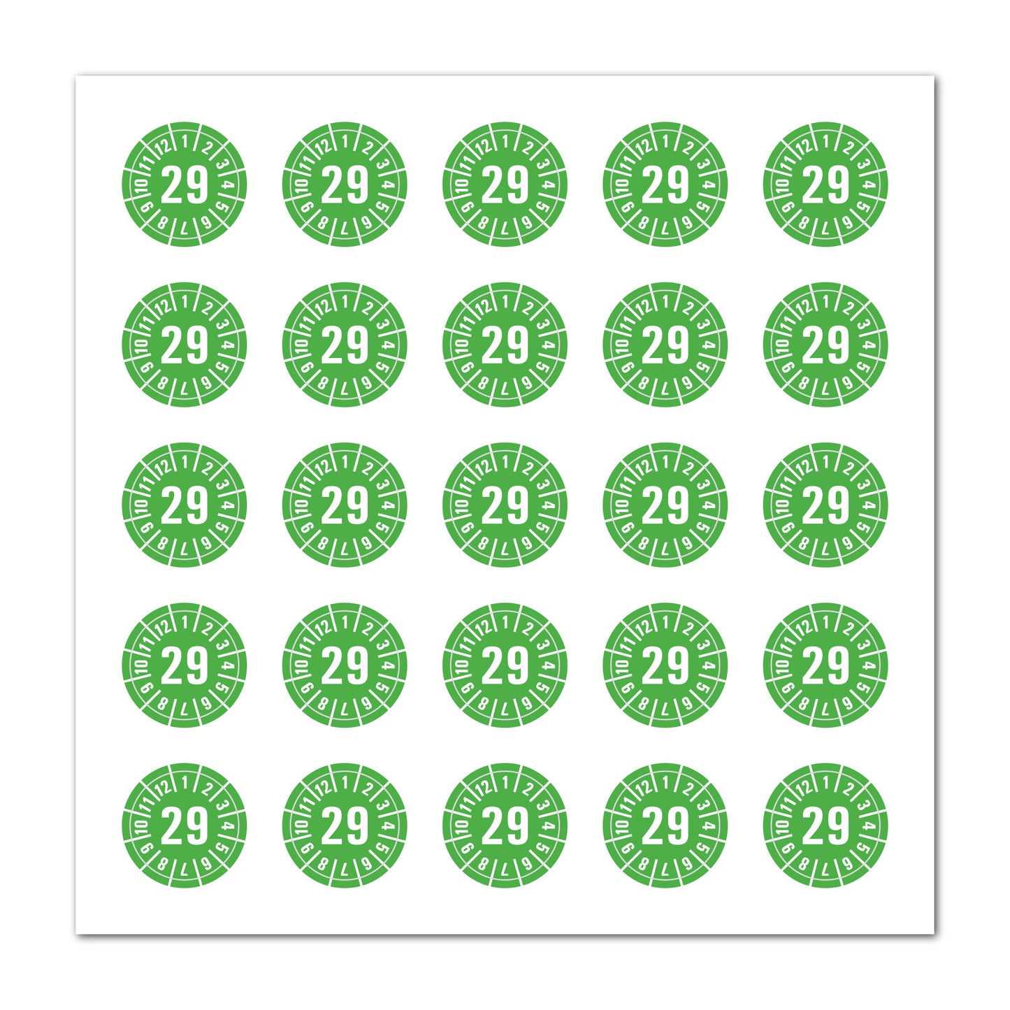 Prüfplaketten 2029 selbstklebend Ø 20 mm 25 Stück pro Bogen | Robust & zuverlässig