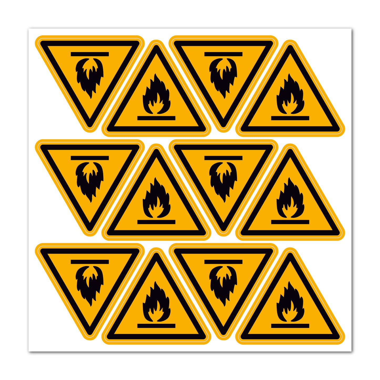 Aufkleber "Warnung vor feuergefährlichen Stoffen" - 12 Stück