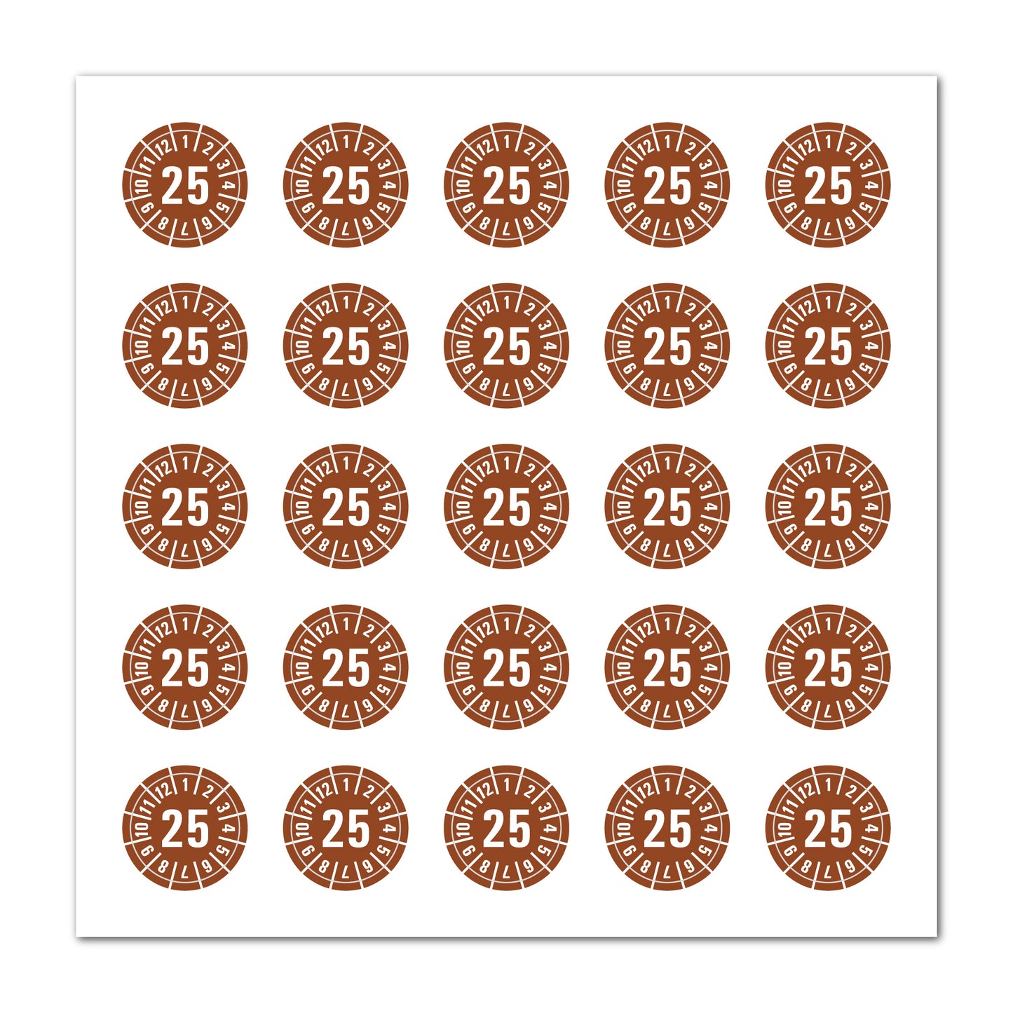 Prüfplaketten 2025 selbstklebend Ø 20 mm 25 Stück pro Bogen | Robust & zuverlässig