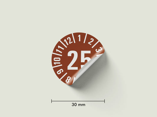 Prüfplaketten 2025 selbstklebend Ø 30 mm 16 Stück pro Bogen | Robust & zuverlässig