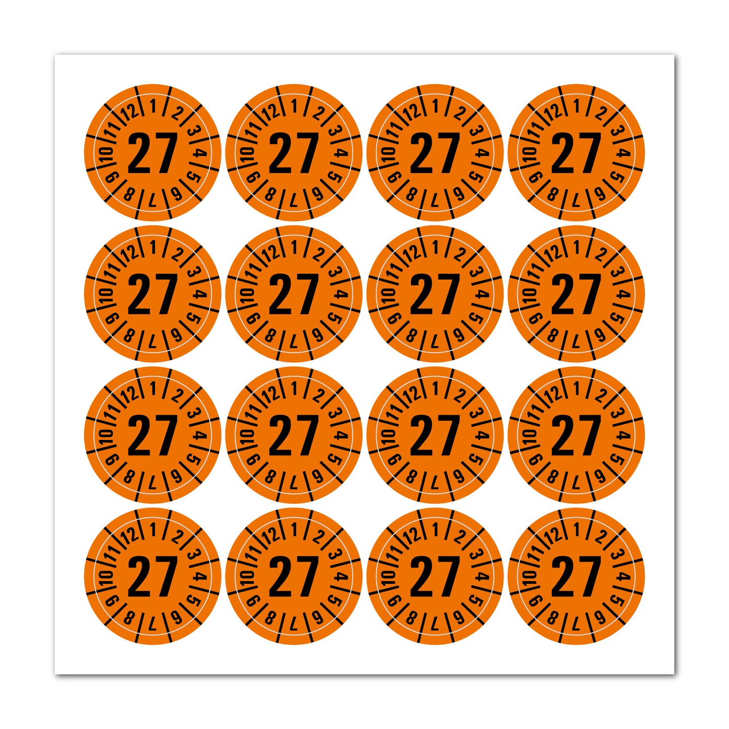 Prüfplaketten 2027 selbstklebend Ø 30 mm 16 Stück pro Bogen | Robust & zuverlässig