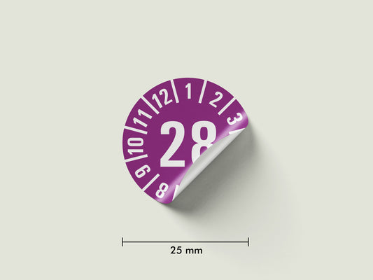 Prüfplaketten 2028 selbstklebend Ø 25 mm 16 Stück pro Bogen | Robust & zuverlässig