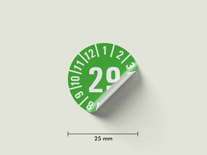 Prüfplaketten 2029 selbstklebend Ø 25 mm 16 Stück pro Bogen | Robust & zuverlässig