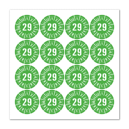 Prüfplaketten 2029 selbstklebend Ø 30 mm 16 Stück pro Bogen | Robust & zuverlässig