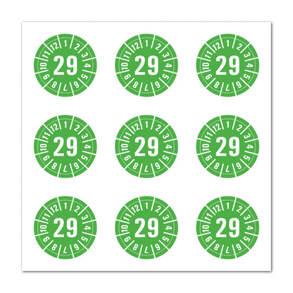 Prüfplaketten 2029 selbstklebend Ø 35 mm 9 Stück pro Bogen | Robust & zuverlässig