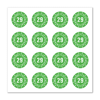 Prüfplaketten 2029 selbstklebend Ø 25 mm 16 Stück pro Bogen | Robust & zuverlässig