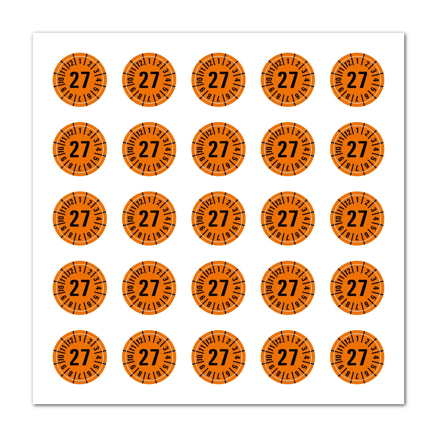 Prüfplaketten 2027 selbstklebend Ø 20 mm 25 Stück pro Bogen | Robust & zuverlässig