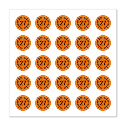 Prüfplaketten 2027 selbstklebend Ø 20 mm 25 Stück pro Bogen | Robust & zuverlässig