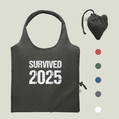 Faltbare Einkaufstasche „Survived 2025“ – robust, witzig & nachhaltig