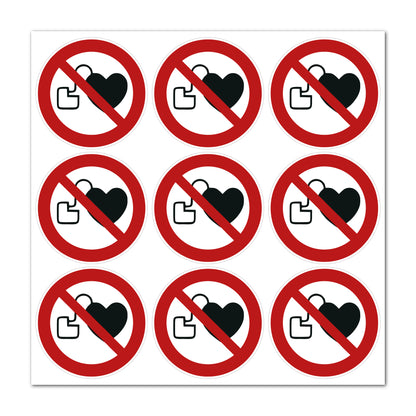 Aufkleber "Kein Zutritt für Personen mit Herzschrittmachern oder implantierten Defibrillatoren" - 9 Stück -