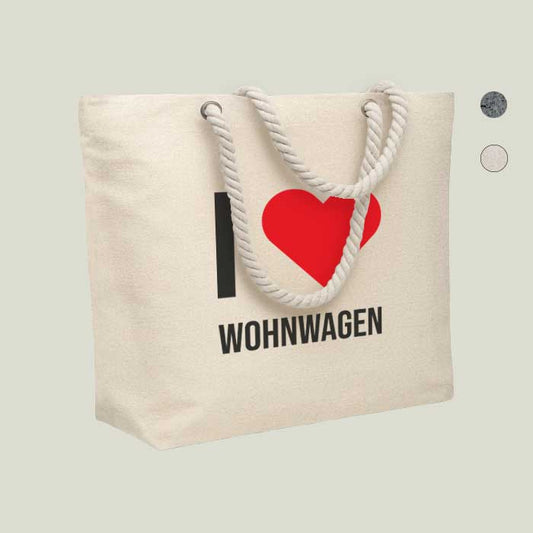 Strand- & Einkaufstasche „I love Wohnwagen“ – perfekt für unterwegs